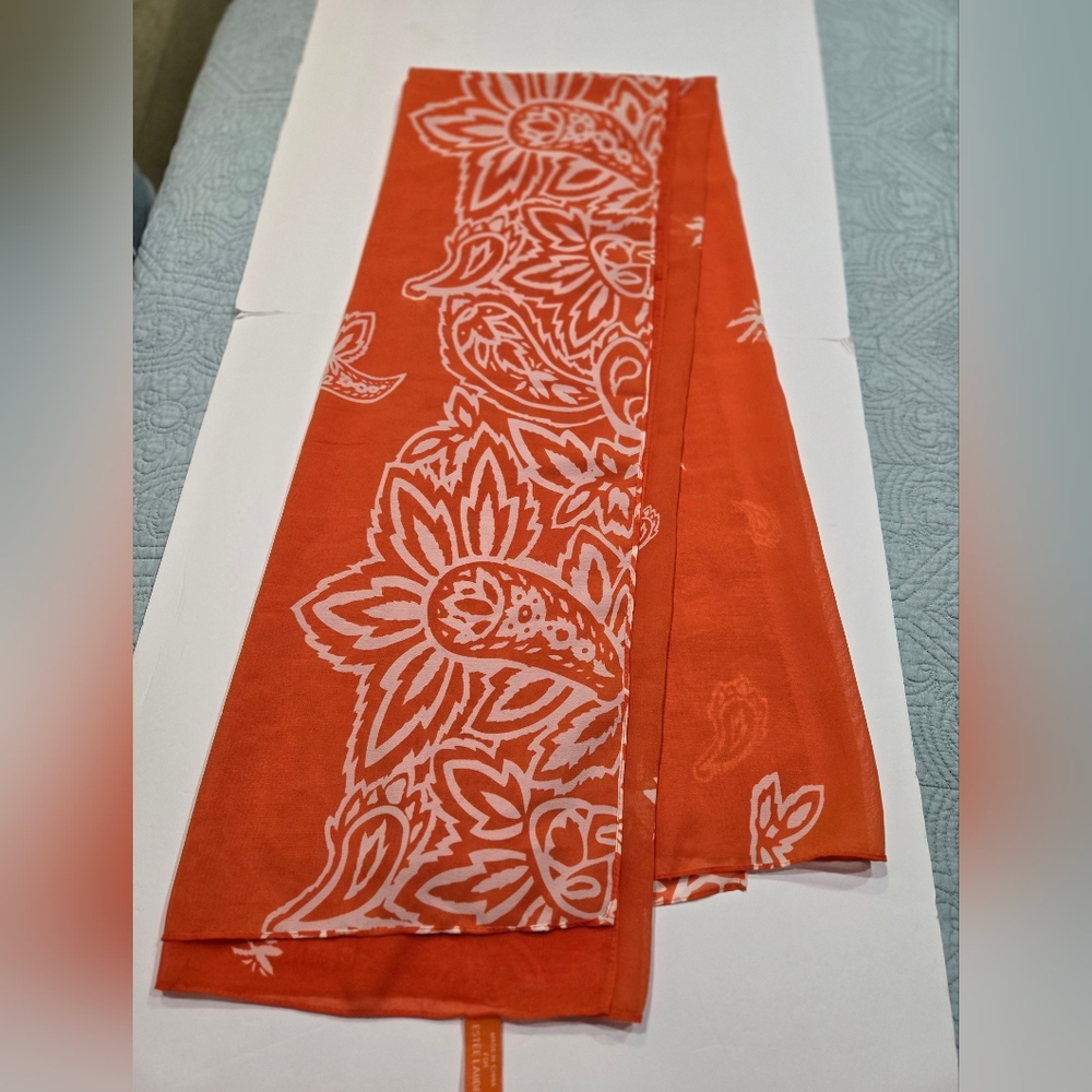 Estee Lauder Orange Fabric Scarf 100% Polyester